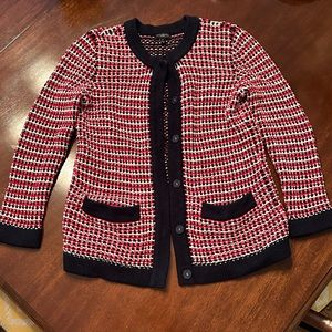 Talbots Chunky Knit Red/White/Blue Cardigan Petites Size SP